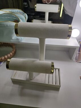 LC Lauren Conrad Cream Jewelry T-Bar Stand with Gold Accents